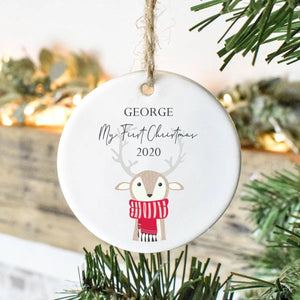 Personalised Baby 1st Christmas Bauble, Baby Christmas Ornament, My First Christmas, Reindeer Bauble, New Baby Christmas Gift, Baby 1st Xmas - Amy Lucy