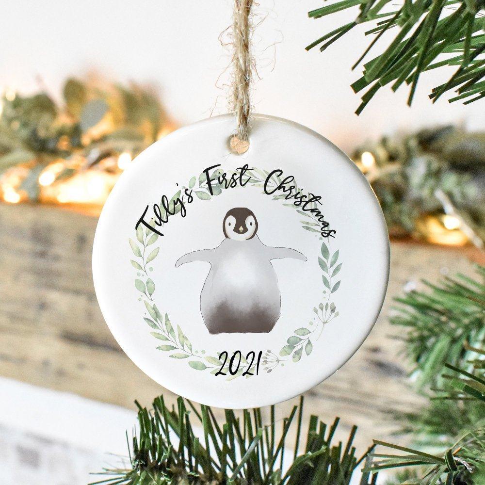 Personalised Baby Bauble, Baby 1st Christmas Ornament, Custom Child Christmas Decoration, Penguin Bauble, New Baby Christmas Gift, 1st Xmas - Amy Lucy