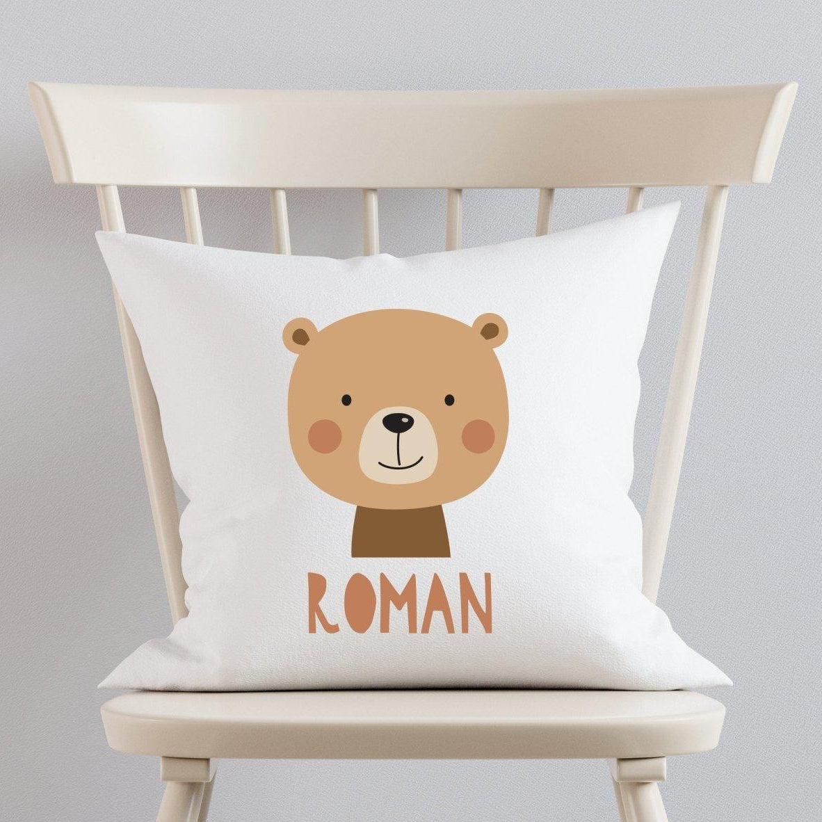 Personalised Bear Cushion, Woodland Animal Cushion Gift, Bear Nursery Gift, Woodland Bear, Nursery Decor, Personalised Cushion, Bear