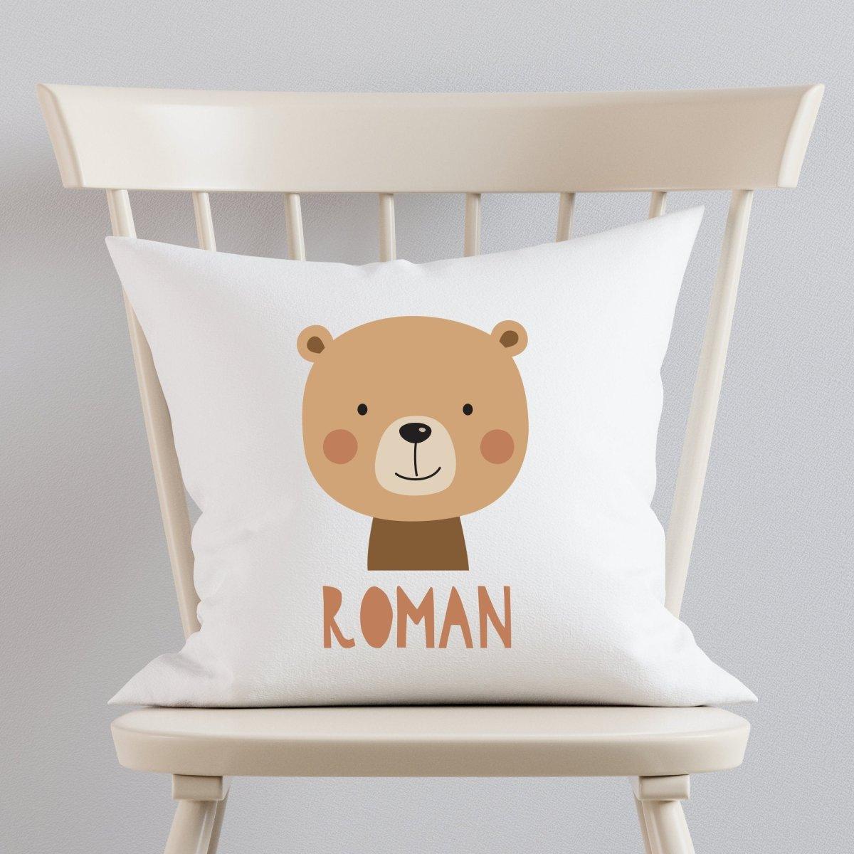 Personalised Bear Cushion, Woodland Animal Cushion Gift, Bear Nursery Gift, Woodland Bear, Nursery Decor, Personalised Cushion, Bear