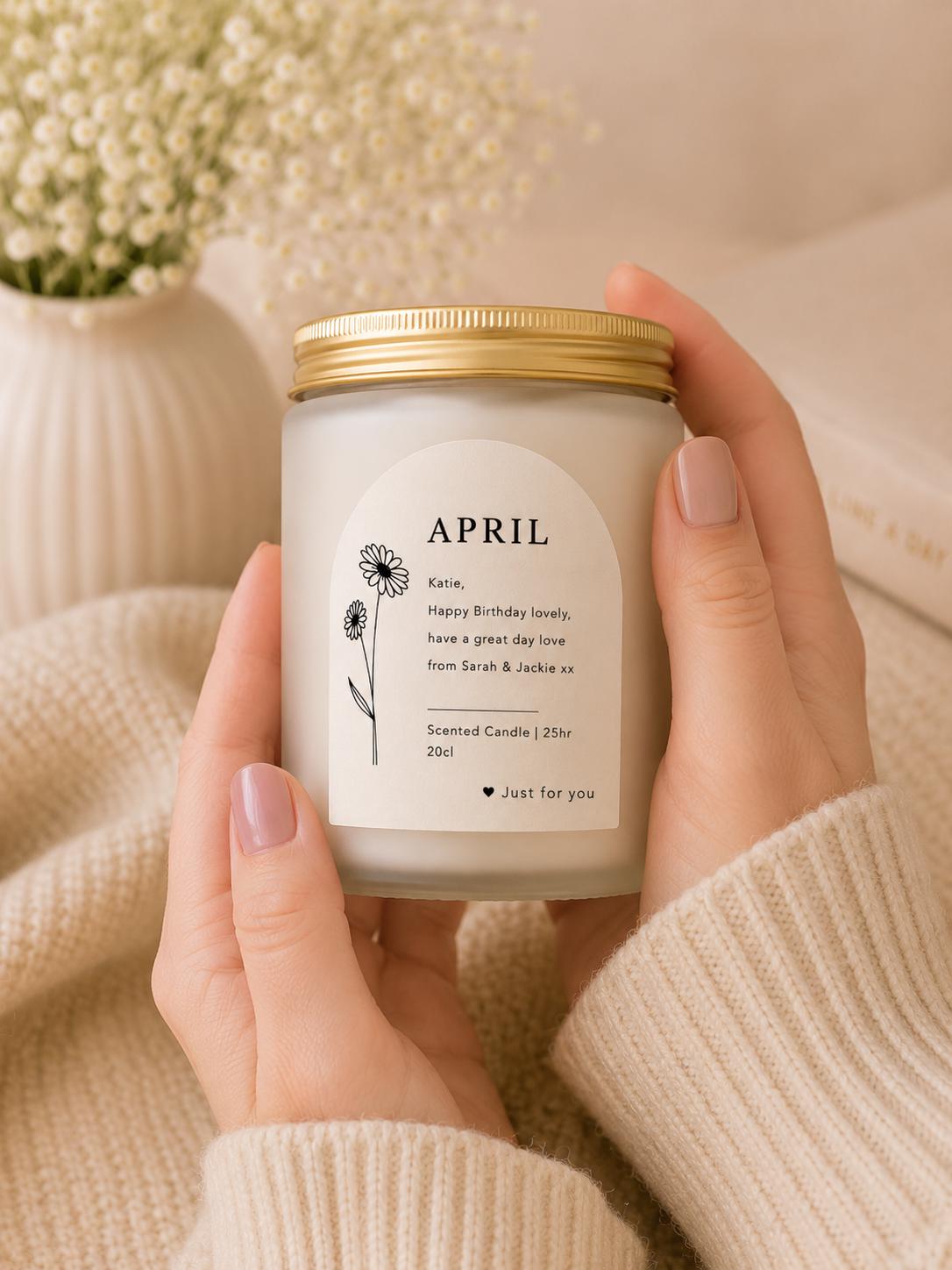 Personalised Birth Flower Birthday Candle shown from the front