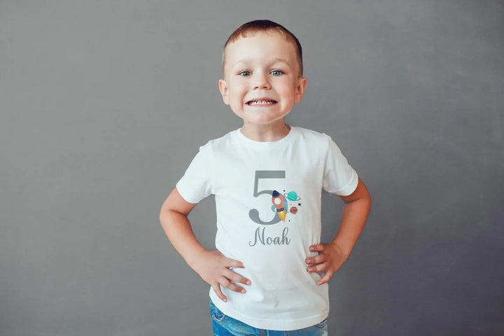 Personalised Birthday Space Kids T-shirt, Boys Birthday T-shirt, Birthday Top, Space Theme Birthday, Personalised Children&#39;s T-shirt, Kid&#39;s