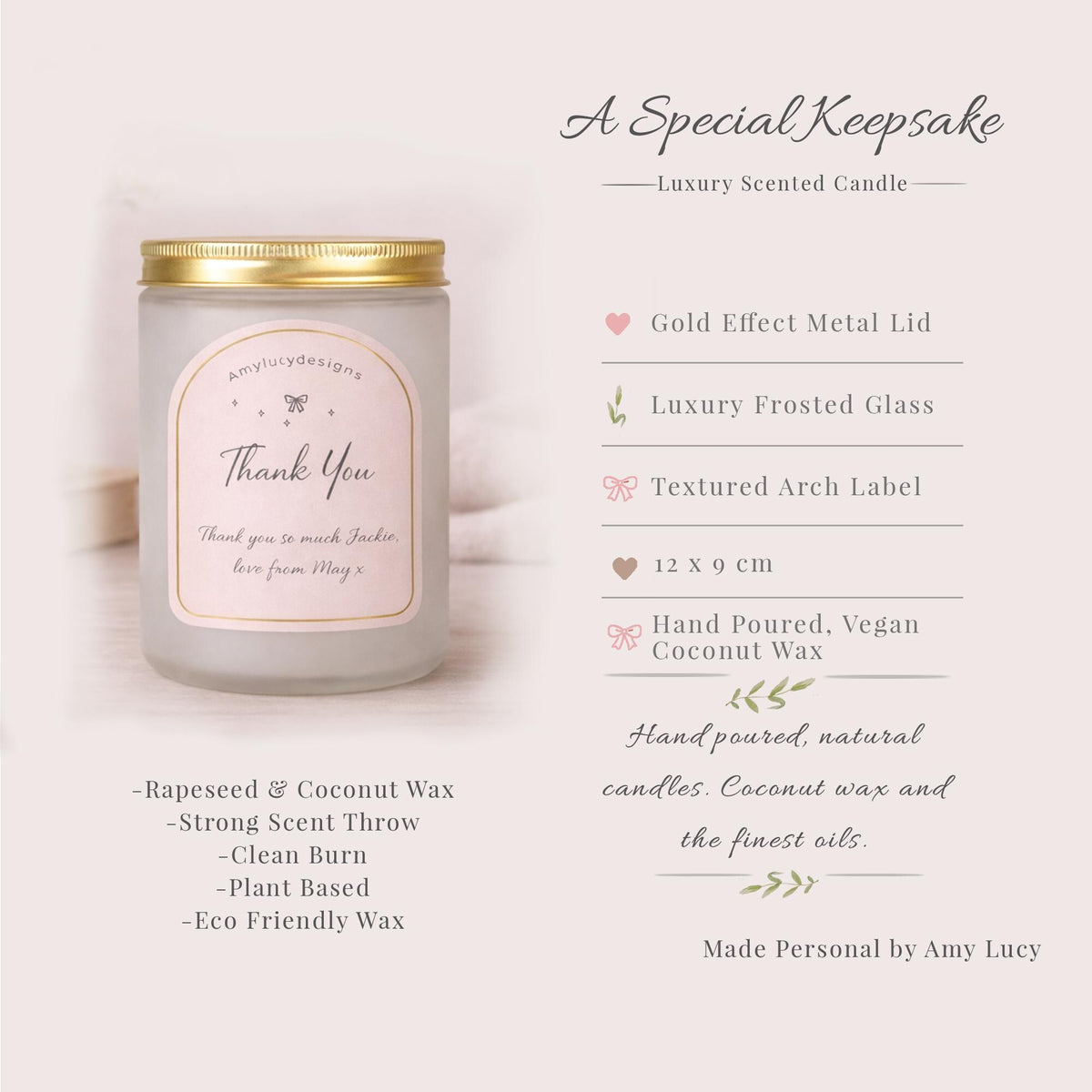 Ordering guidance for personalised Amy Lucy candle gifts