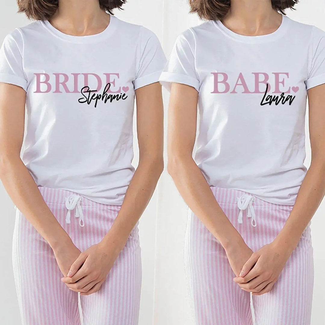 Personalised Bride Pyjamas, Hen Party Pyjama Set, Bride & Babe Pjs, Hen Night Pyjamas, Bride to Be PJs, Wedding Morning Pyjamas - Amy Lucy