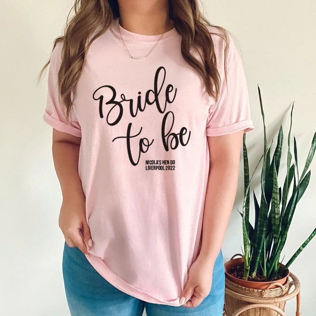 Personalised Bride To Be T-shirt, Personalised Bridal T-shirts, Organic Bride Top, Hen Night Bride T-shirts, Hen Tops, Hen Party T-shirts, - Amy Lucy