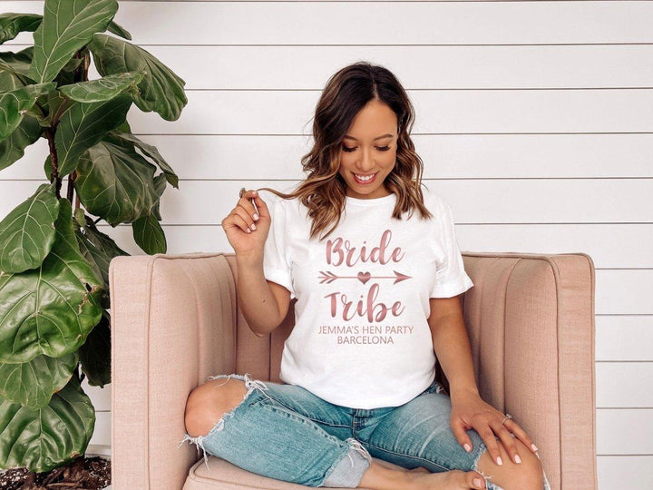 Personalised Bride Tribe Hen Party T-shirt, Rose Gold Hen Night T-shirts, Rose Gold Bride Tribe Hen Party Tops, Bride To Be Tops,Bride Tribe - Amy Lucy