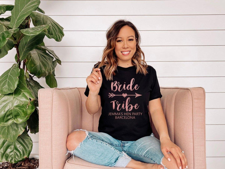 Personalised Bride Tribe Hen Party T-shirt, Rose Gold Hen Night T-shirts, Rose Gold Bride Tribe Hen Party Tops, Bride To Be Tops,Bride Tribe - Amy Lucy