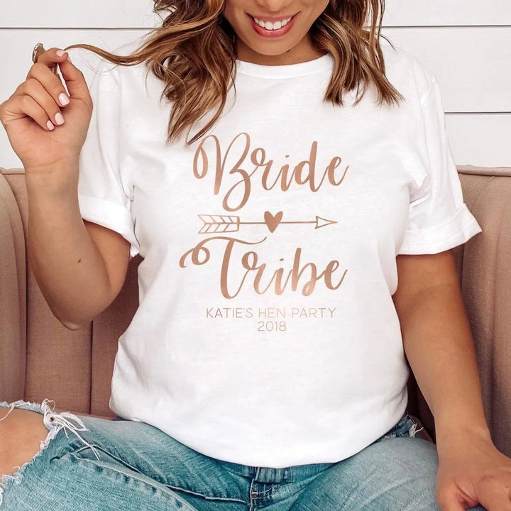 Personalised Bride Tribe Hen Party T-shirt, Rose Gold Hen Night T-shirts, Rose Gold Hen Party Tops, Bride To Be Tops, Bride Tribe Party Tops - Amy Lucy