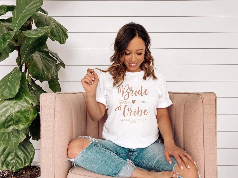 Personalised Bride Tribe Hen Party T-shirt, Rose Gold Hen Night T-shirts, Rose Gold Hen Party Tops, Bride To Be Tops, Bride Tribe Party Tops - Amy Lucy