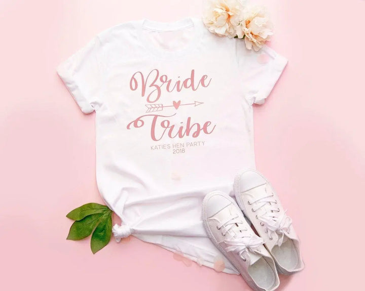 Personalised Bride Tribe Hen Party T-shirt, Rose Gold Hen Night T-shirts, Rose Gold Hen Party Tops, Bride To Be Tops, Bride Tribe Party Tops - Amy Lucy