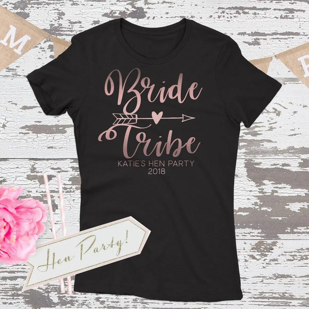 Personalised Bride Tribe Hen Party T-shirt, Rose Gold Hen Night T-shirts, Rose Gold Hen Party Tops, Bride To Be Tops, Bride Tribe Party Tops - Amy Lucy