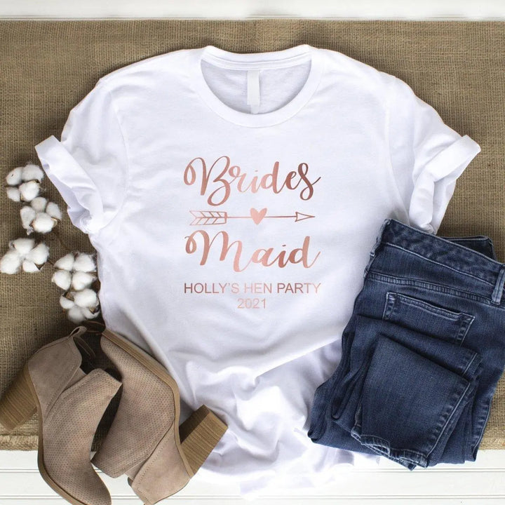 Personalised Bridesmaid Bride Tribe T-shirt, Rose Gold Hen Night T-shirts, Rose Gold Hen Party Tops, Bride Tops, Bride Tribe Party Tops - Amy Lucy