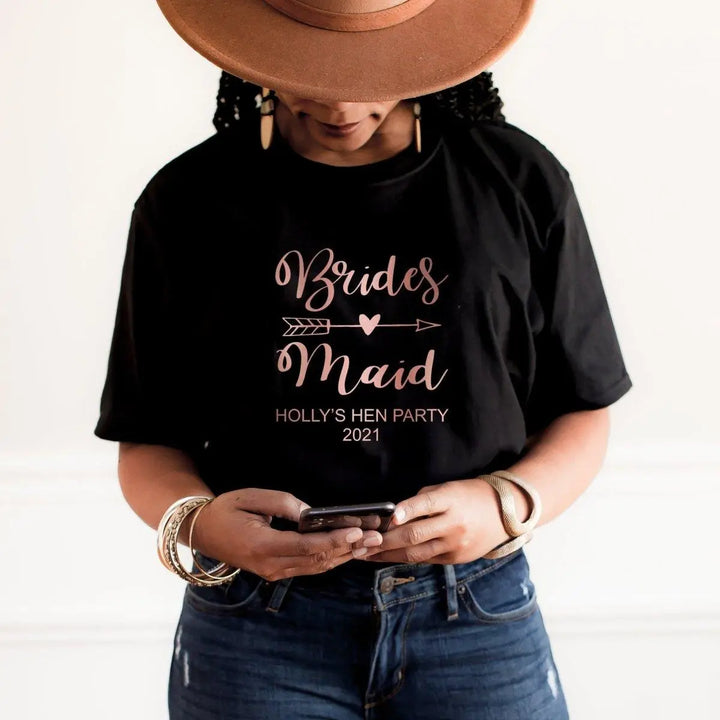 Personalised Bridesmaid Bride Tribe T-shirt, Rose Gold Hen Night T-shirts, Rose Gold Hen Party Tops, Bride Tops, Bride Tribe Party Tops - Amy Lucy