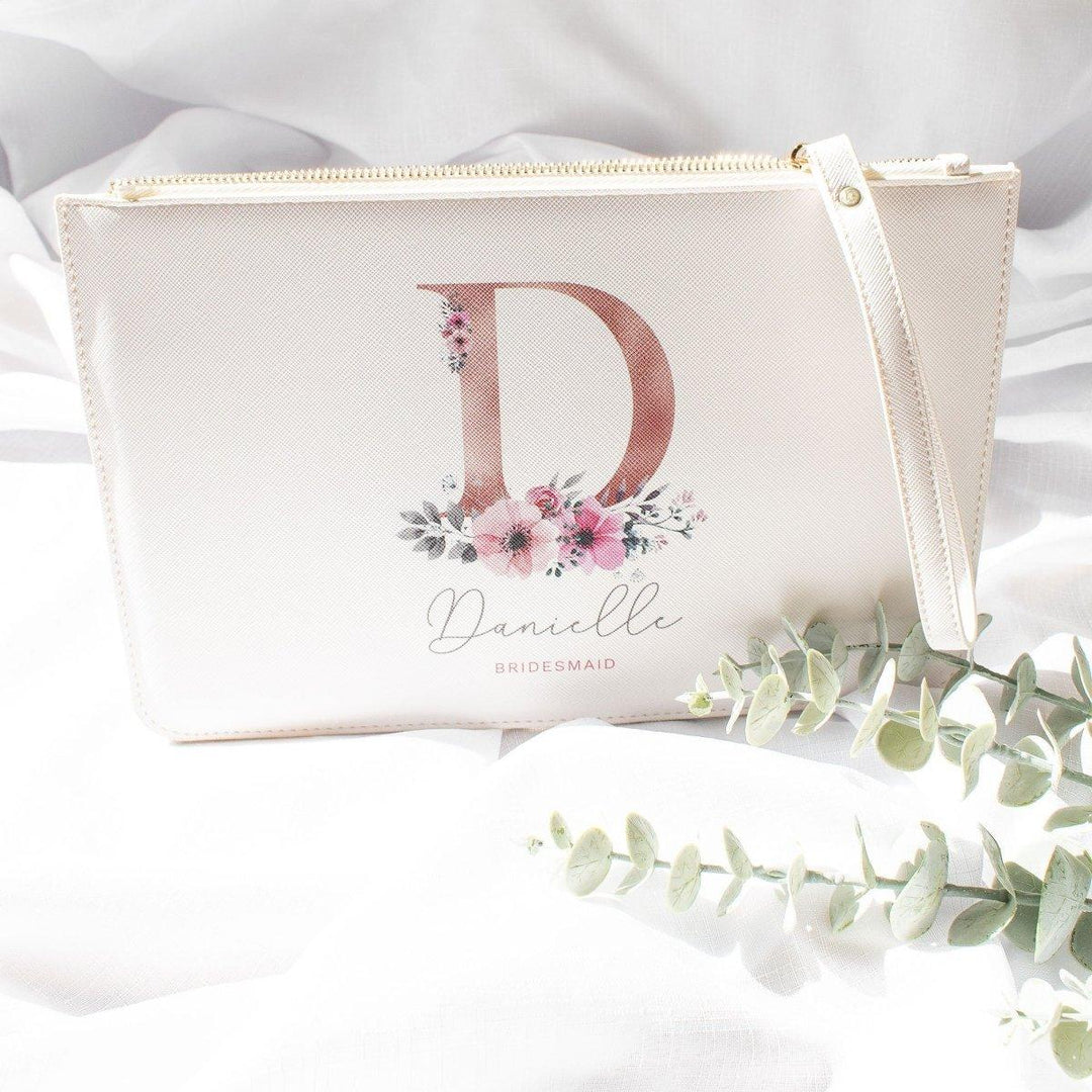 Personalised Bridesmaid Clutch Bag, Bridesmaid Gift, Rose Gold Bridal Pouch, Bridesmaid Gift Pouch, Clutch Bag, Pink Pouch, Hen Party Gifts, - Amy Lucy