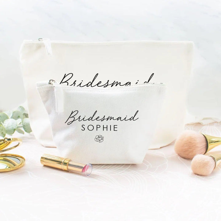 Personalised Bridesmaid Makeup Bag, Bridesmaid Favour, Bridal Party Gift, Toiletry Bag, Name Makeup Bag, Bride to Be Gift, Bridesmaid Gift