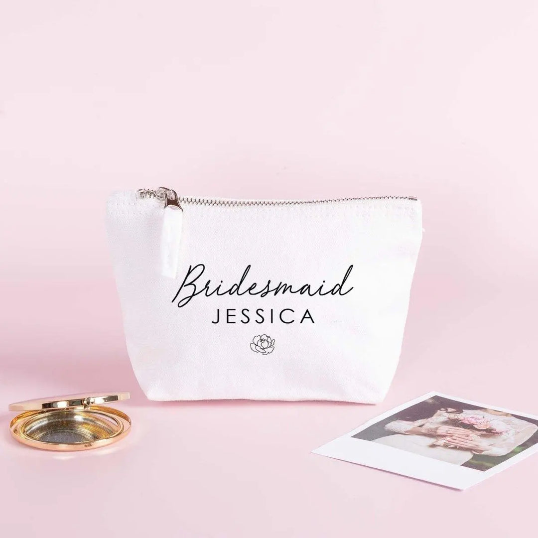 Personalised Bridesmaid Makeup Bag, Bridesmaid Favour, Bridal Party Gift, Toiletry Bag, Name Makeup Bag, Bride to Be Gift, Bridesmaid Gift