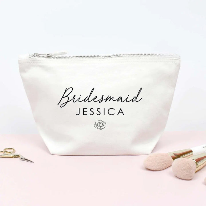 Personalised Bridesmaid Makeup Bag, Bridesmaid Favour, Bridal Party Gift, Toiletry Bag, Name Makeup Bag, Bride to Be Gift, Bridesmaid Gift