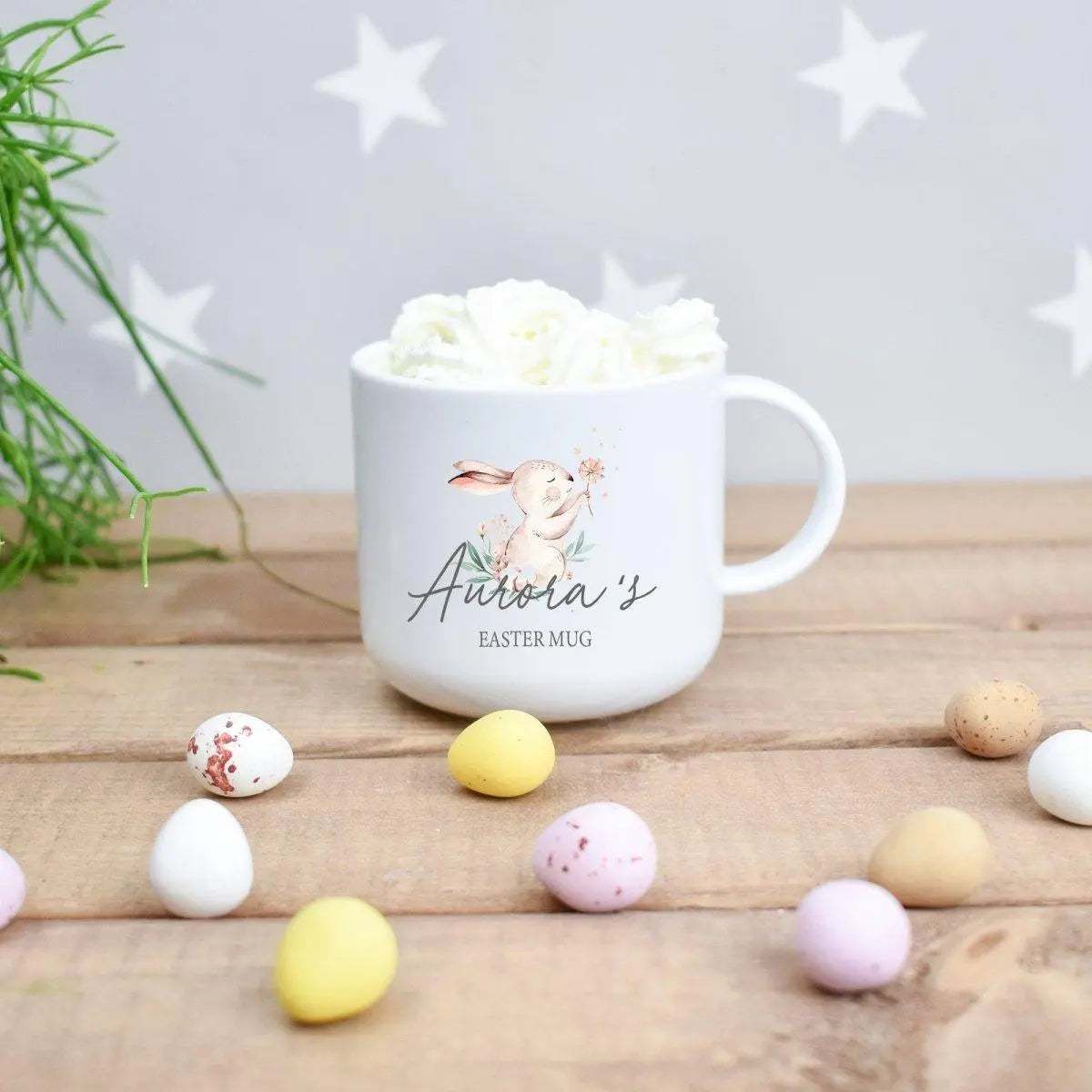 Personalised Bunny Easter Mug, Easter Hot Chocolate Mug, Child&#39;s Easter Cup, Easter Mug Gift Set, Personalised Easter Cup, Easter Egg Bag