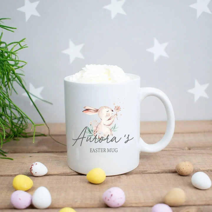 Personalised Bunny Easter Mug, Easter Hot Chocolate Mug, Child&#39;s Easter Cup, Easter Mug Gift Set, Personalised Easter Cup, Easter Egg Bag