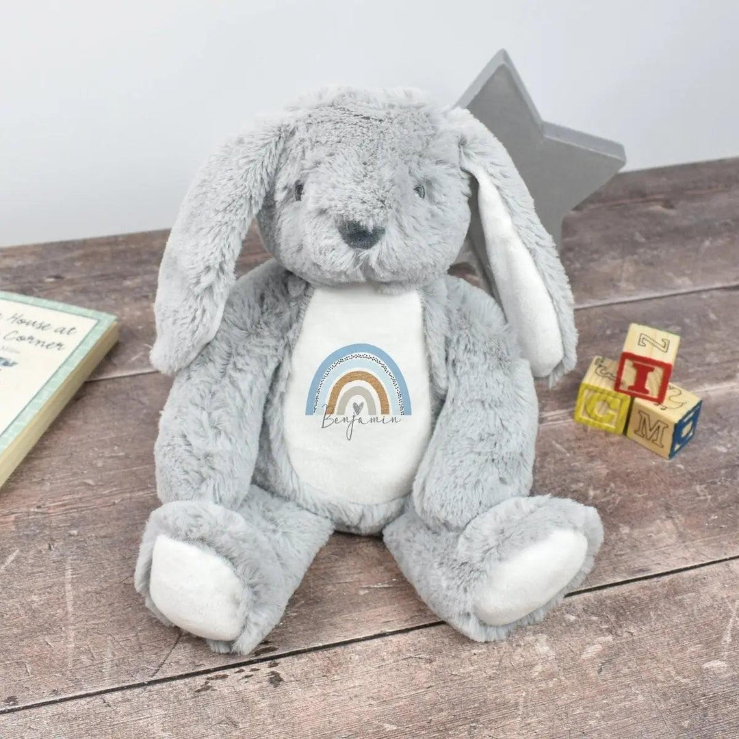 Personalised Bunny Rabbit, Large Soft Toy, Grey Bunny Teddy, New Baby Gift, Baby Boy Gift, Bunny Soft Toy, Cuddly Toy, Easter Baby Gift