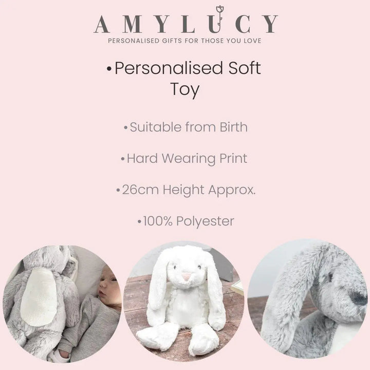 Personalised Bunny Rabbit, Large Soft Toy, White Bunny Teddy, New Baby Gift, Baby Boy Gift, Bunny Soft Toy, Cuddly Toy, Easter Baby Gift