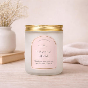 Lit personalised Candle Gift for Mum in a styled setting