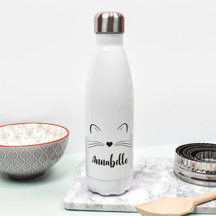 Personalised Cat Bottle, Cat School Heat Flask, Child Metal Water Bottle , Girls School Water Bottle, Kids Drinks Cup, Tween School Flask