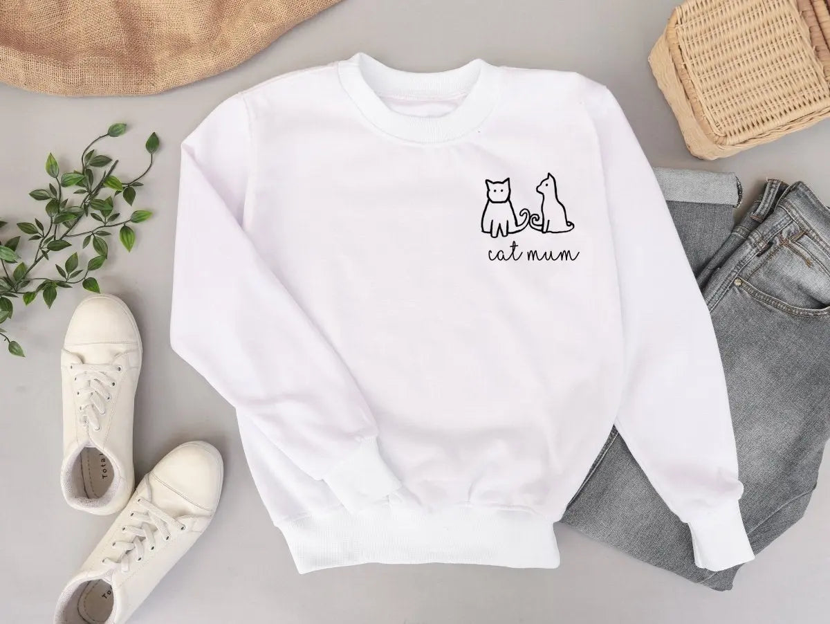 Personalised Cat Mum Sweater, Cat Jumper, Cat Love Sweater, Casual Ladies Sweater, Cat Casual Jumper, Cat Owner Gift, Line Art Jumper