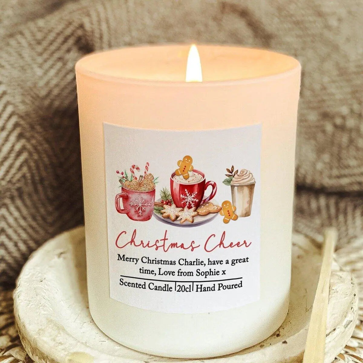 Personalised Christmas Drinks Candle, Christmas Cheer,  Hot Chocolate Scented Candle, Funky Christmas Candle, Hot Drinks Xmas Candle, White