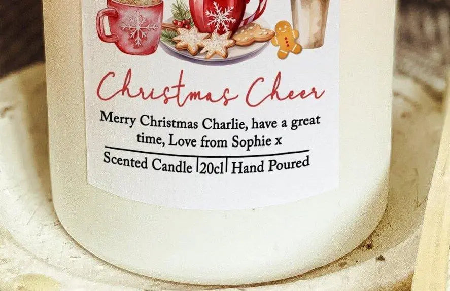 Personalised Christmas Drinks Candle, Christmas Cheer,  Hot Chocolate Scented Candle, Funky Christmas Candle, Hot Drinks Xmas Candle, White