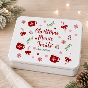Personalised Christmas movie sweet tin with custom name or family name