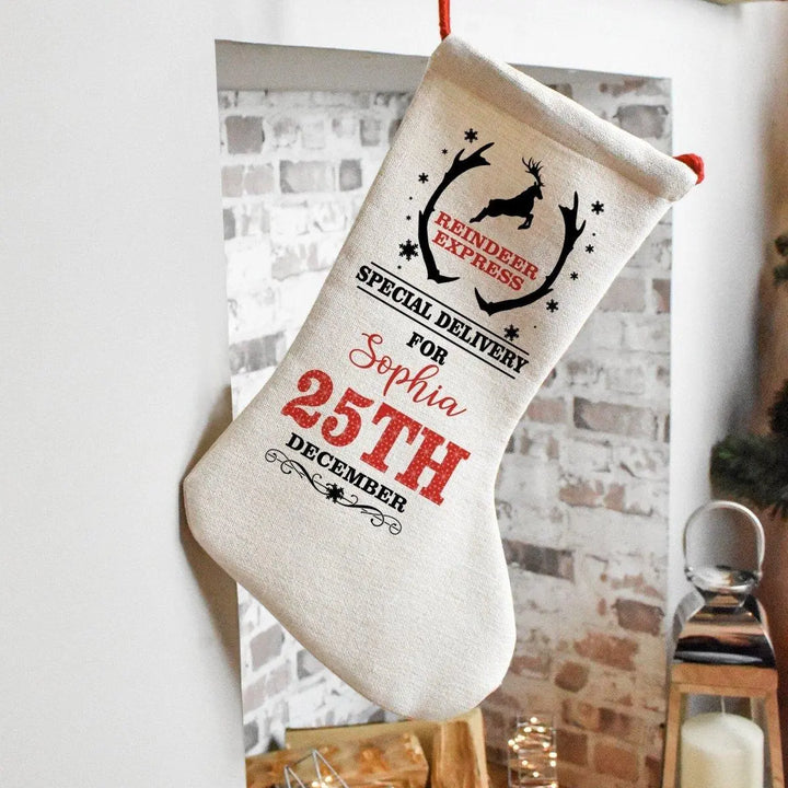 Personalised Christmas Reindeer Stocking, Reindeer Family Christmas Decoration, Christmas Decor, Christmas Santa Stocking, Christmas Family - Amy Lucy