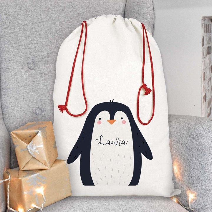 Personalised Christmas Sack, Penguin Christmas Sack, Kids Christmas Sack, Christmas Santa Sack, Penguin Gift Bag, Christmas Present Sack, - Amy Lucy