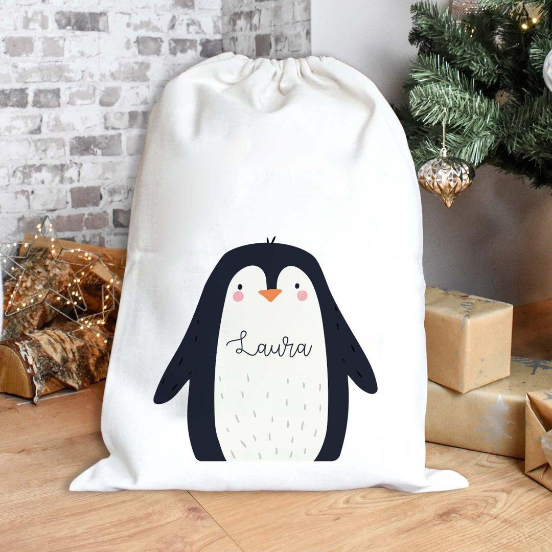 Personalised Christmas Sack, Penguin Christmas Sack, Kids Christmas Sack, Christmas Santa Sack, Penguin Gift Bag, Christmas Present Sack, - Amy Lucy