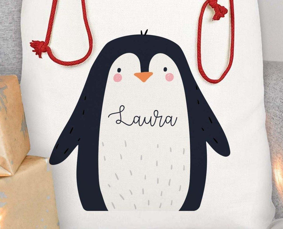 Personalised Christmas Sack, Penguin Christmas Sack, Kids Christmas Sack, Christmas Santa Sack, Penguin Gift Bag, Christmas Present Sack, - Amy Lucy