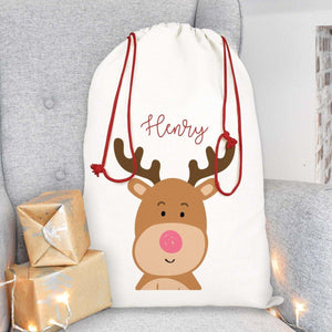 Personalised Christmas Sack, Reindeer Christmas Sack, Kids Christmas Sack, Christmas Santa Sack, Reindeer Gift Bag, Christmas Present Sack, - Amy Lucy