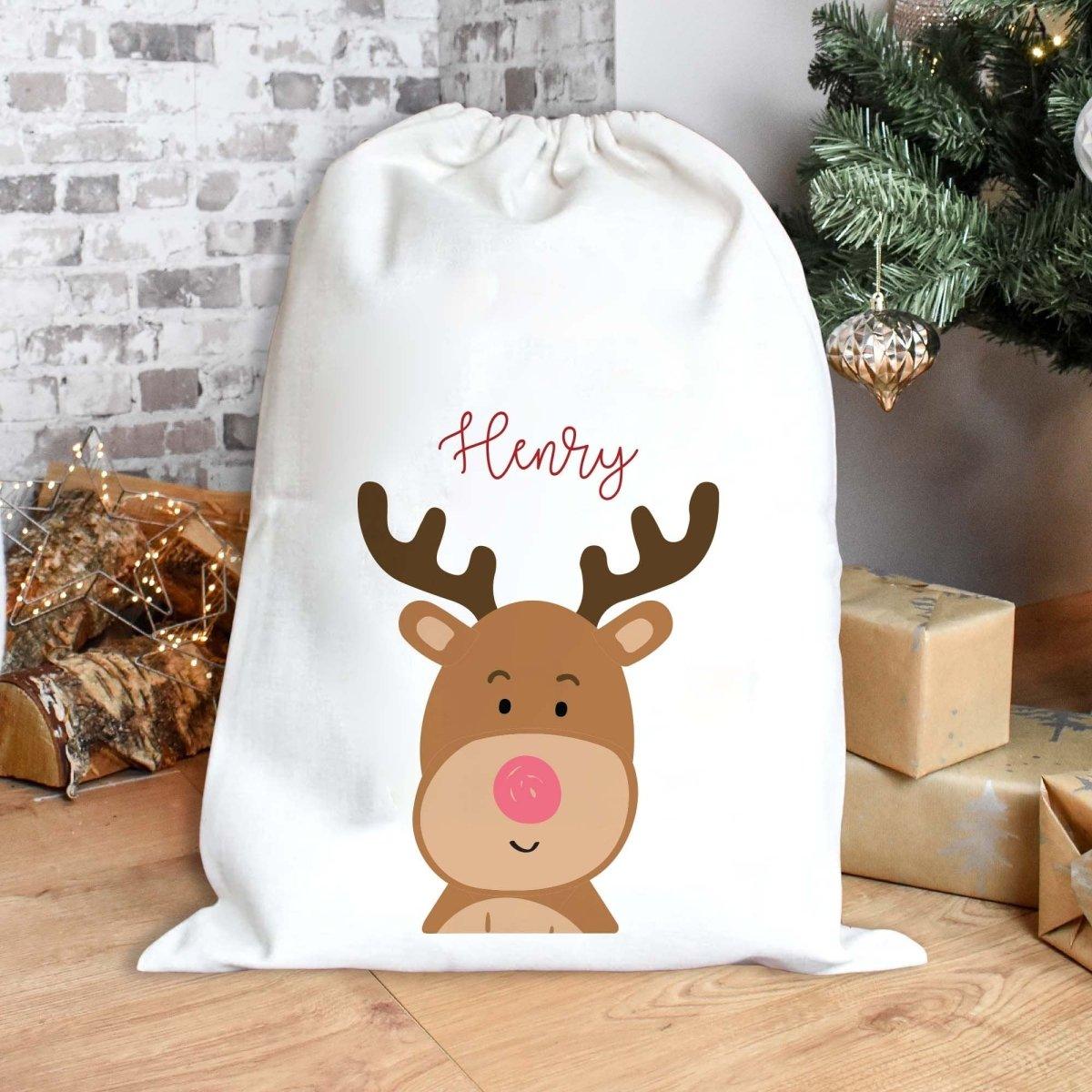 Personalised Christmas Sack, Reindeer Christmas Sack, Kids Christmas Sack, Christmas Santa Sack, Reindeer Gift Bag, Christmas Present Sack, - Amy Lucy