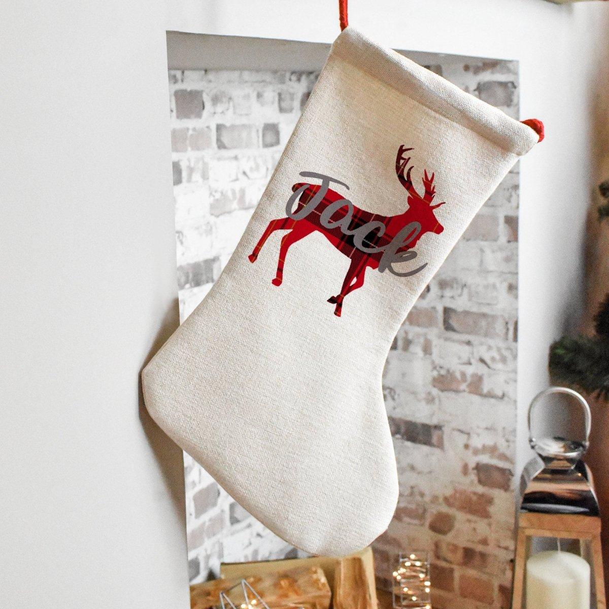 Personalised Christmas Stocking, Christmas Stocking, Personalised Linen Stockings, Stag Christmas Family Decoration, Xmas Stocking Hessian, - Amy Lucy