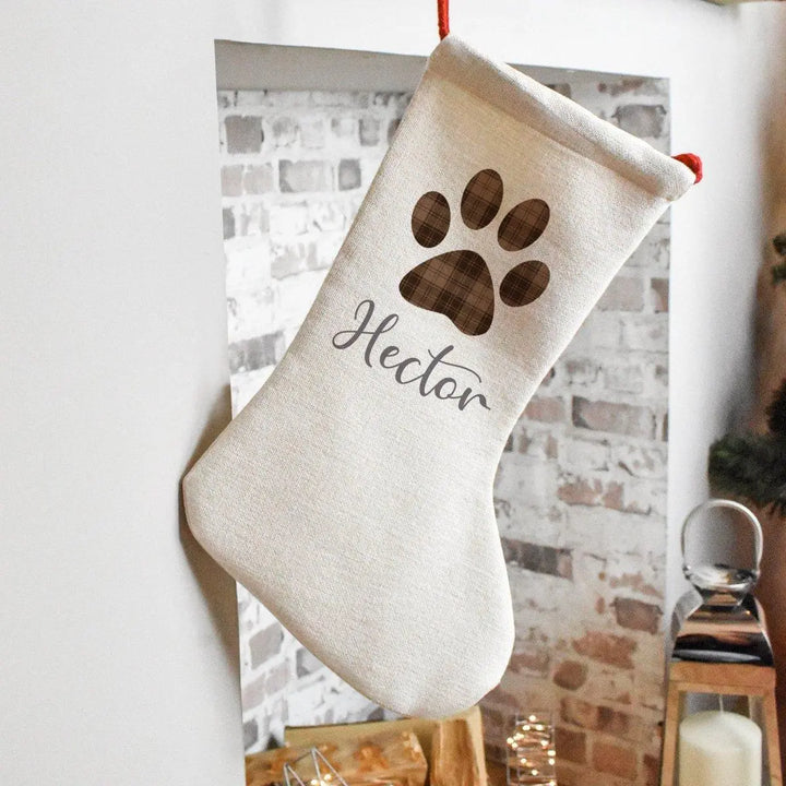 Personalised Christmas Stocking, Dog Stocking, Red Tartan Paw, Animal Stockings, Matching Stockings, Name Christmas Stocking, Pet Stocking - Amy Lucy