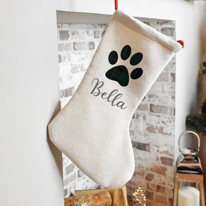 Personalised Christmas Stocking, Dog Stocking, Red Tartan Paw, Animal Stockings, Matching Stockings, Name Christmas Stocking, Pet Stocking - Amy Lucy