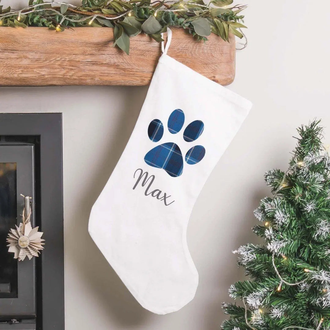 Personalised Christmas Stocking, Dog Stocking, Red Tartan Paw, Animal Stockings, Matching Stockings, Name Christmas Stocking, Pet Stocking - Amy Lucy