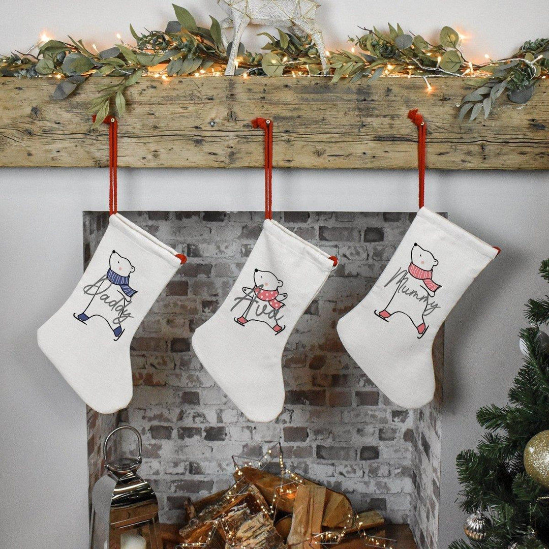 Personalised Christmas Stocking, Family Christmas Stockings, Christmas Family Decoration, Polar Bear Stocking, Name Holiday Stocking - Amy Lucy