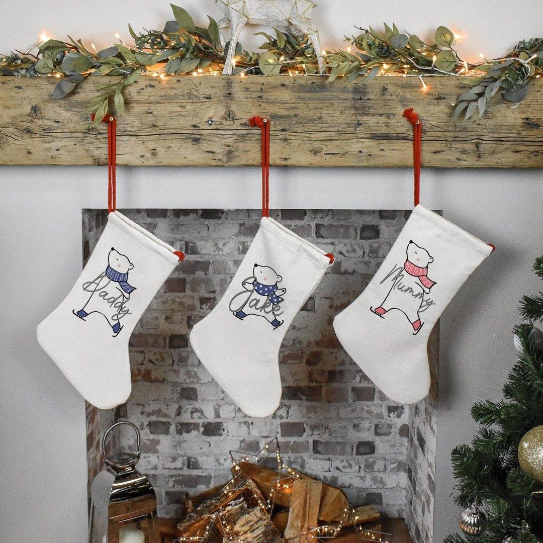 Personalised Christmas Stocking, Family Christmas Stockings, Christmas Family Decoration, Polar Bear Stocking, Name Holiday Stocking - Amy Lucy