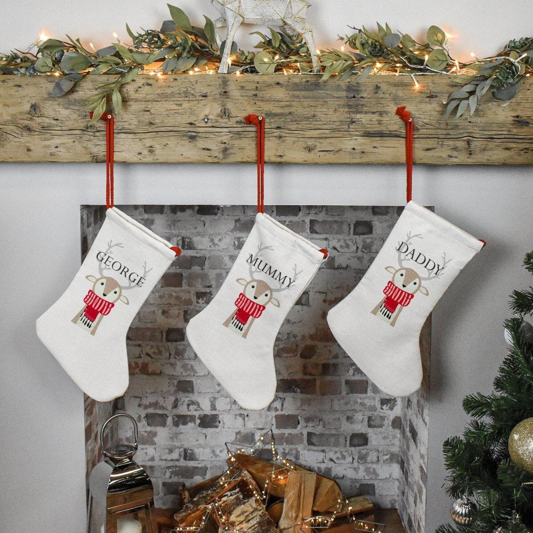 Personalised Christmas Stocking, Reindeer Stocking, Family Stockings, Matching Stockings, Name Christmas Stocking, Holiday Stocking, Linen - Amy Lucy