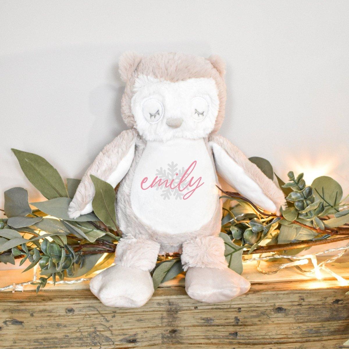 Personalised Christmas Teddy, Pink Baby Girl Gift, Custom Cuddly Toy, Baby Stocking Filler, ReindeerTeddy, Bunny Owl Penguin Toy, Xmas Plush - Amy Lucy