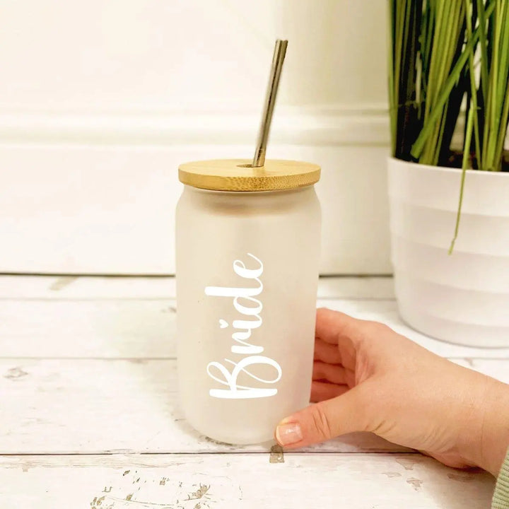 Personalised Coffee Glass Tumbler with Straw, Bridesmaid Coffee Cup, Bride to be Tumbler, Name Coffee Drink Cup Bachelorette Party Gift - Amy Lucy