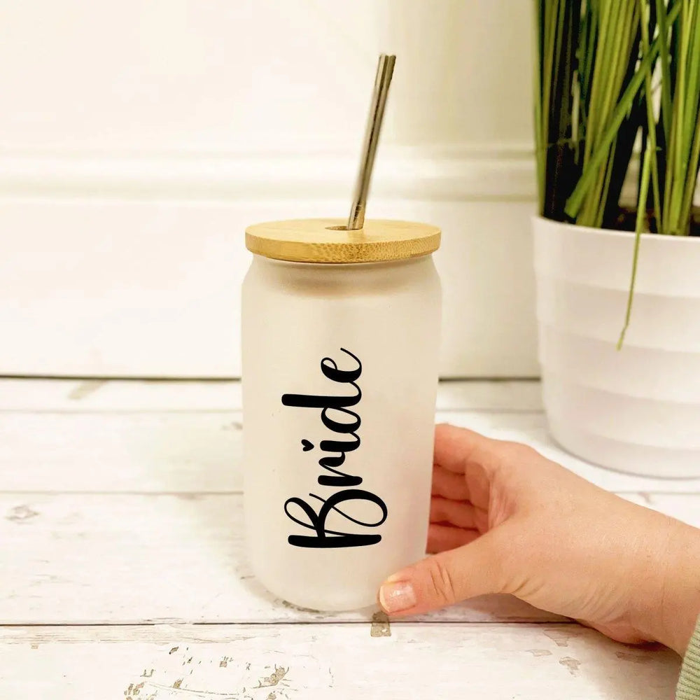 Personalised Coffee Glass Tumbler with Straw, Bridesmaid Coffee Cup, Bride to be Tumbler, Name Coffee Drink Cup Bachelorette Party Gift - Amy Lucy