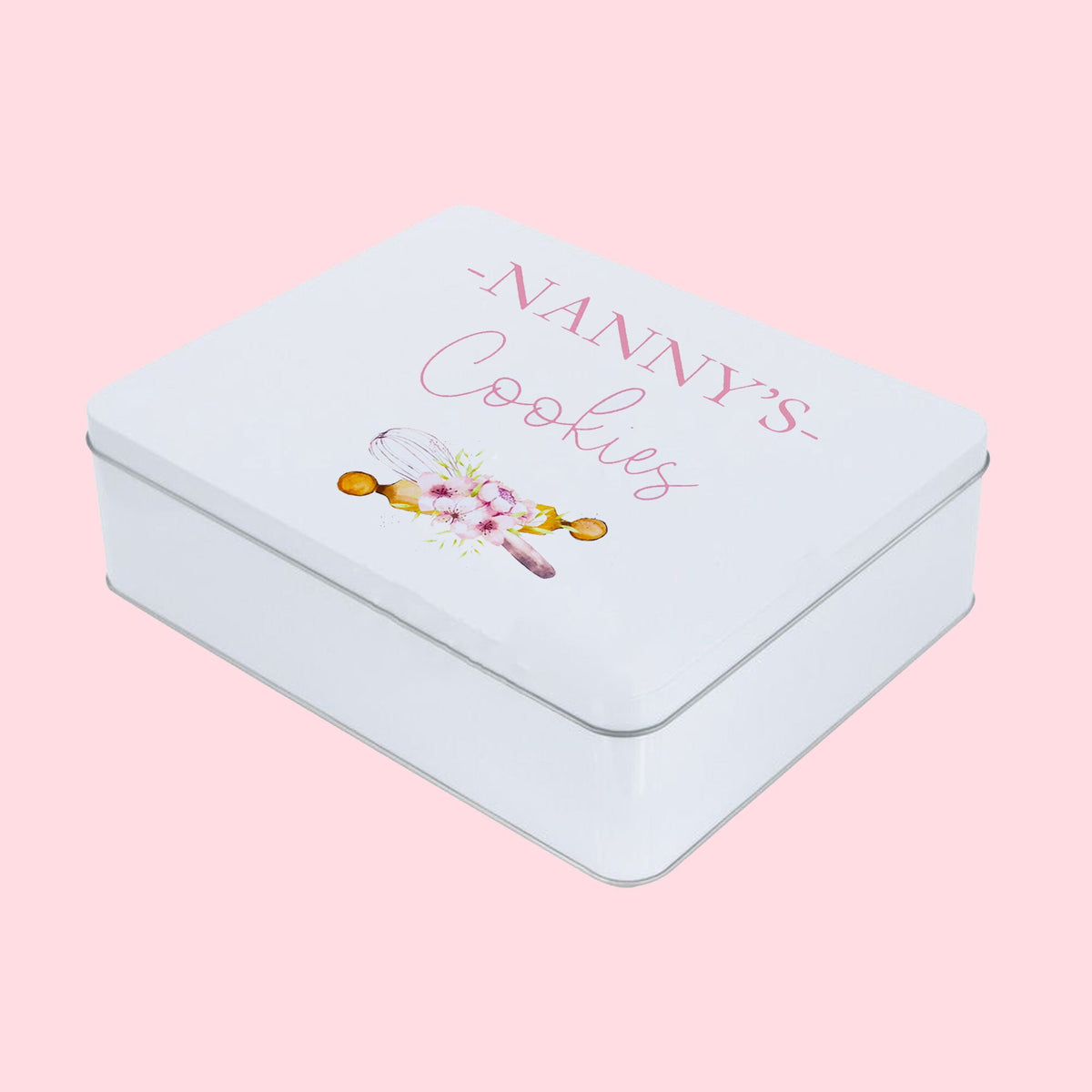 Personalised cookie tin with custom wording such as 'Nanny's Cookies'