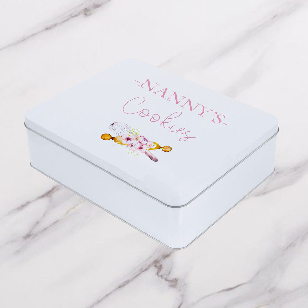 Personalised cookie tin with custom wording such as 'Nanny's Cookies'