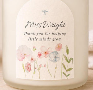 Overhead view of the personalised Coping With My Child Teacher Candle